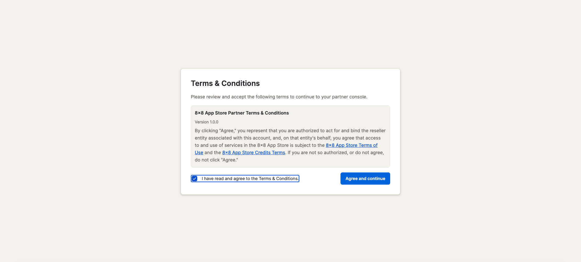 Terms and Conditions acceptance screen